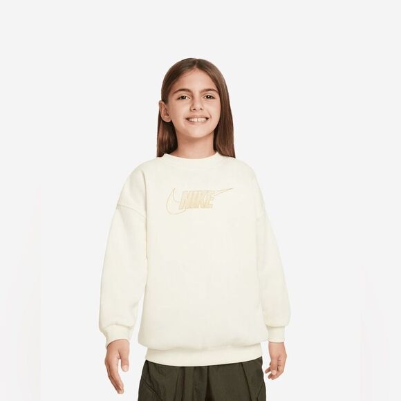 Nike Grade School NSW Club Fleece Shine Crew sweatshirt cream color size XS NWT - Picture 1 of 6